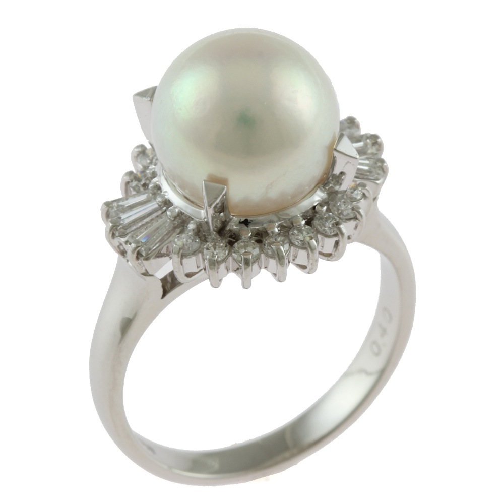 リング 指輪 8号 Pt900プラチナ パール ダイヤモンド 0.40ct 中古 美品
