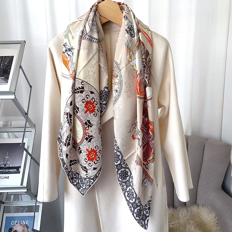 レトロとファッションのぶつかり合い両面プリントシルクフラワーの大判スカーフ個性的なレディースストール桑シルクスカーフ