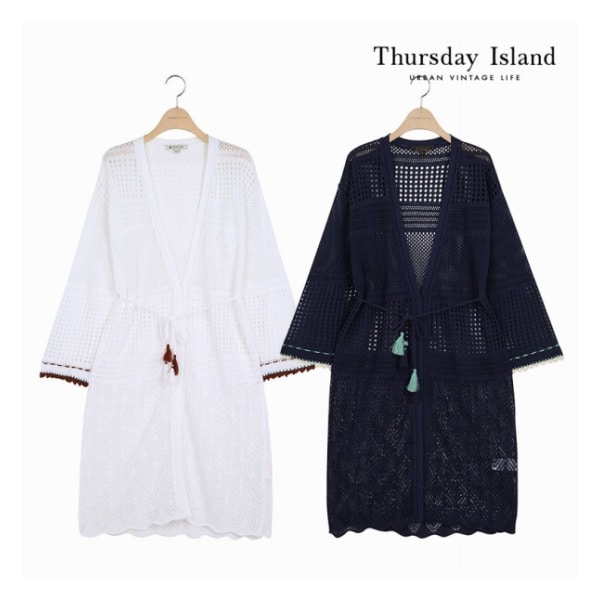 Thursday Island レディース カギ針 ポイント スカッシュ ロング カーディガン(T204MCD240W)