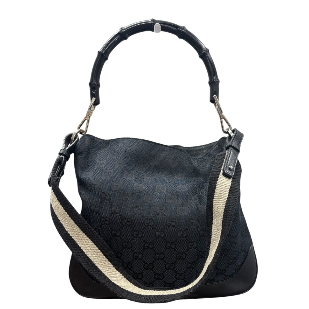 美品 バンブー ブラック シルバー金具 GGキャンバス/レザー 001.4095 ショルダーバッグ レディース S1-00065