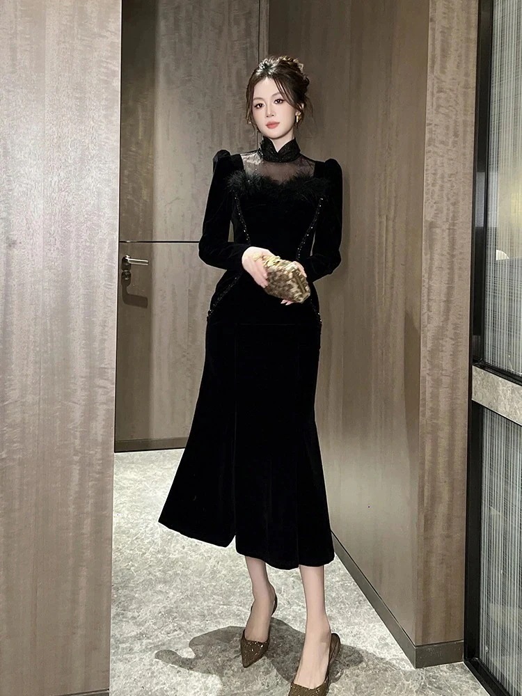 卒業式 ベルベット 結婚式 誕生日 秋 大人 チュールドッキング ウェディング 二次会 同窓会 キャバ 披露宴 ドレス パーティー ロングワンピース 演奏会