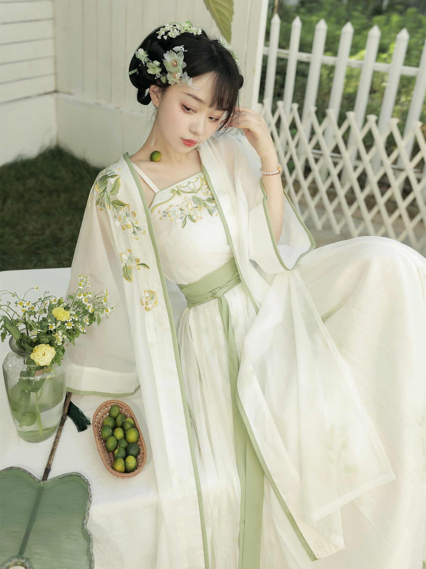 ジャスミン原宋韓服女性長安寺デイリースリングプリント刺繍プリーツスカートサマースタイル