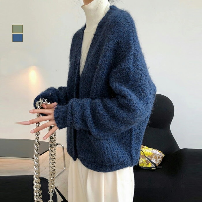 リブニットセーターウールカーディガンレディース長袖アウターコーディガンゆったりニットリブニットカーデショート丈厚ボタン羽織カジュアル体型カバー春プレゼント