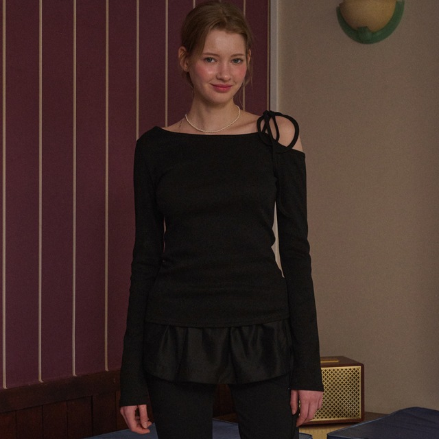 shoulder rope long sleeve [Pearl Black]
