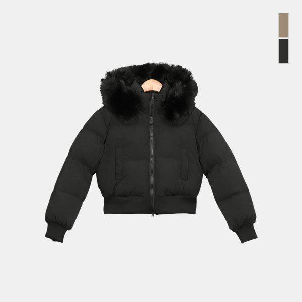 女性クロップフェイクファー フード付きパディング スリムフィット ラクーン パディング アウター SLEET018