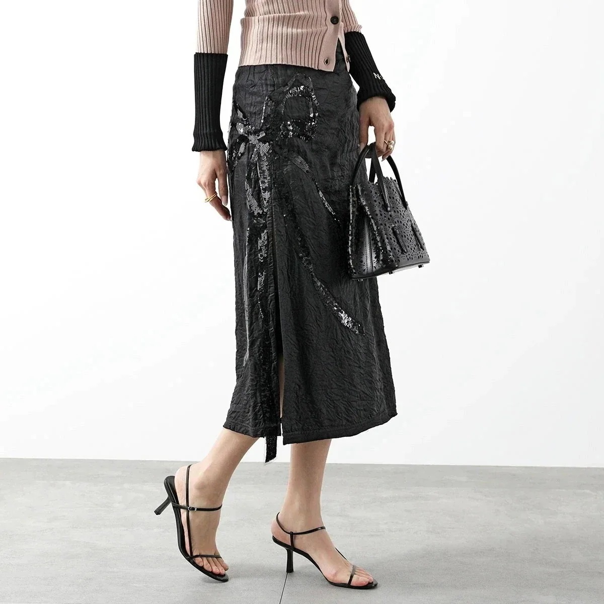 N21 ヌメロヴェントゥーノ スリットスカート C041 2294 レディース リボン スパンコール 9000