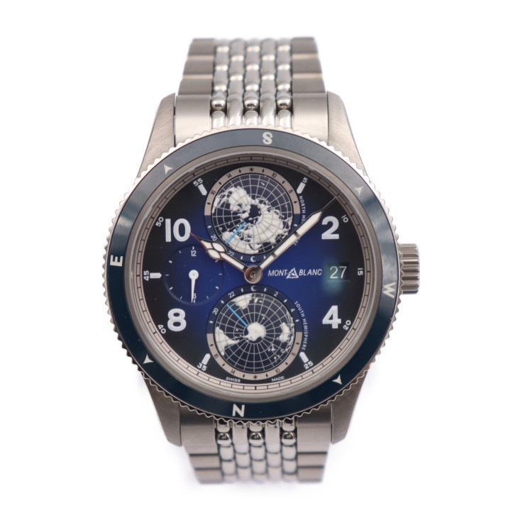 新古未使用展示品 MONTBLANC モンブラン 腕時計 MB125567 チタン ステンレススチール セラミック シルバー ブルー文字盤 自動巻き デイト 本物保証 中古 764,600円