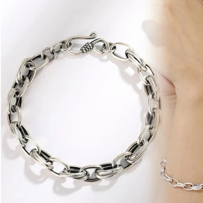 ブレスレット チェーン ボールド 太い おしゃれ いぶし銀 大人 シンプル インスタ ブローガー シルバー おしゃれ シンプル レディース プレゼント 重ね