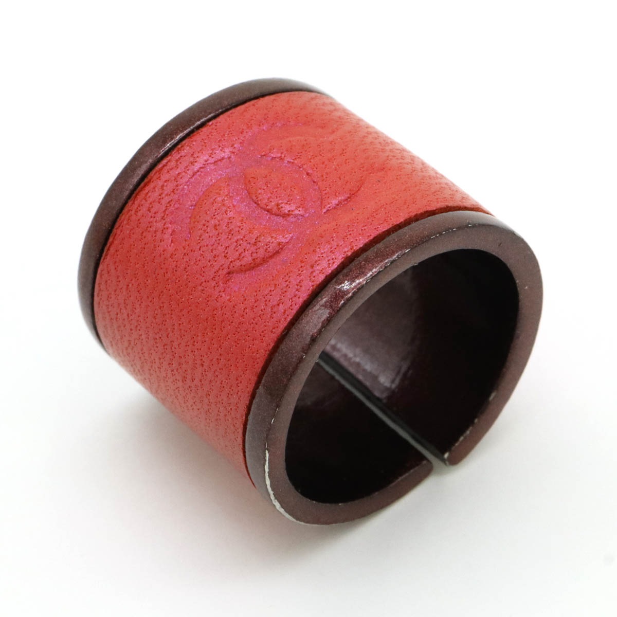 ココマーク ワイドリング オープンリング 指輪 レザー メタル ルビーレッド ボルドー 実寸約11.5