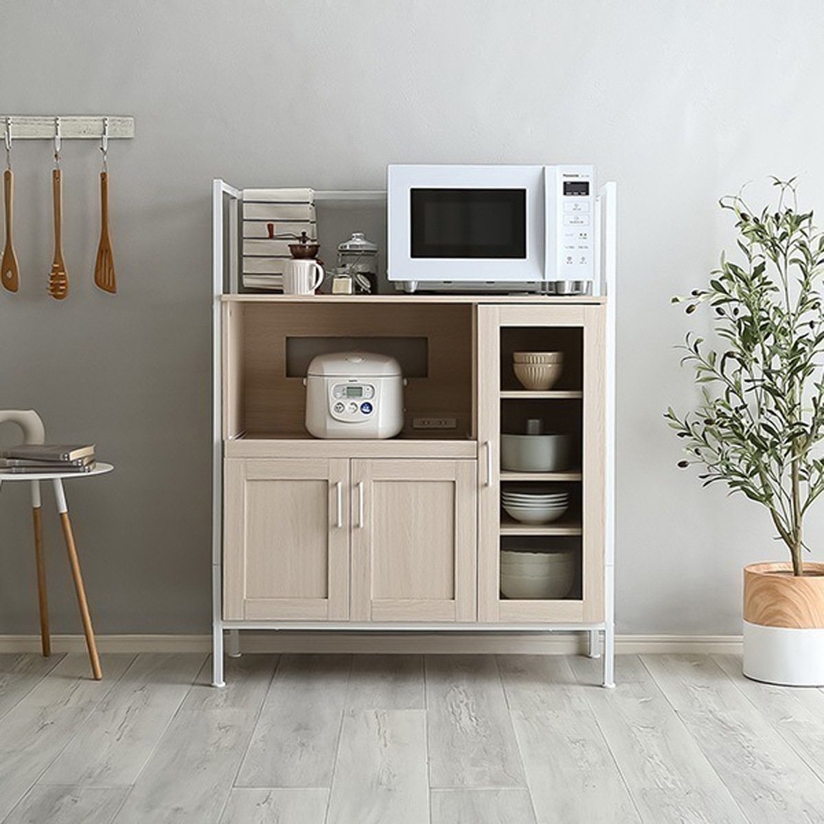 オシャレ レンジ台 食器棚 キッチン収納 ホワイトウォーク