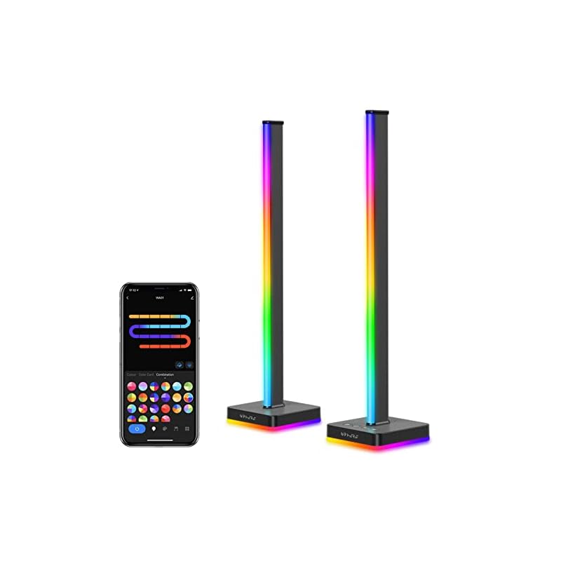 upHere スマートライティングタワー APP操作 卓上RGB雰囲気ライト ヘッドホンスタンド PCゲーム用 スマートLEDライト 組み立て式 USBポート付き [5G Wi-Fi 非対応] 2本の