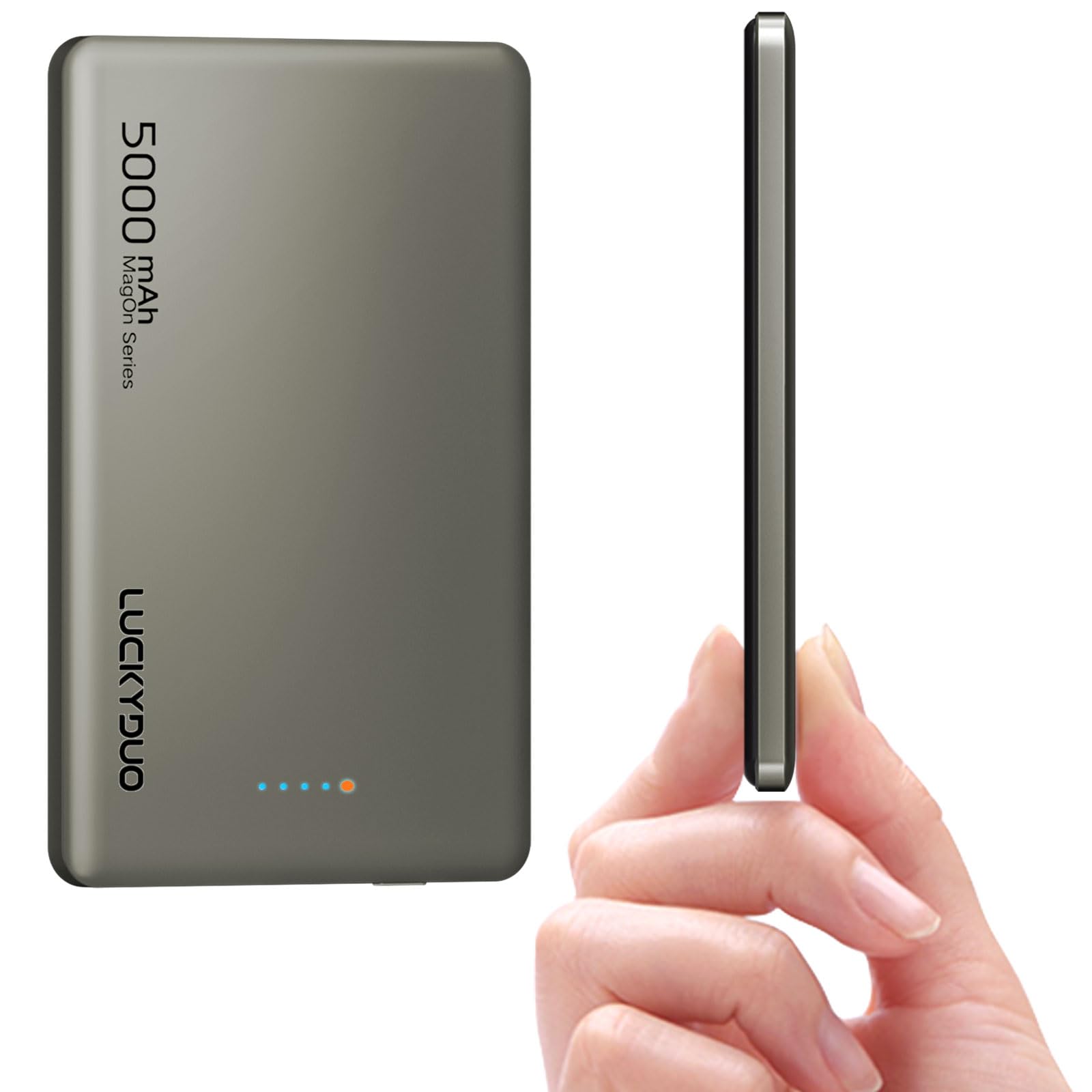 LUCKYDUO Magon モバイルバッテリー 軽量 8.6MM薄型 マグネット式ワイヤレス充電 5000mAh PD20W USB-c出力 モバイルバッテリー ワイヤレス出力(15W for An