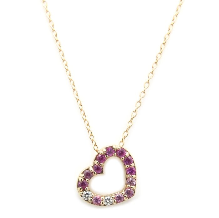 ハート ネックレス ピンクサファイヤ0.15ct ダイヤモンド K18PG ピンクゴールド レディース/295444【中古】
