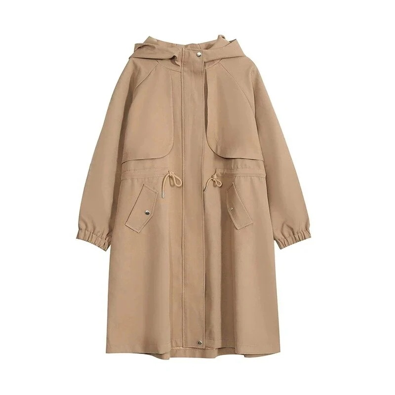 ノーカラーコート 韓国ニューファッションルースコートファットMMミドル丈ウインドブレーカーは薄手