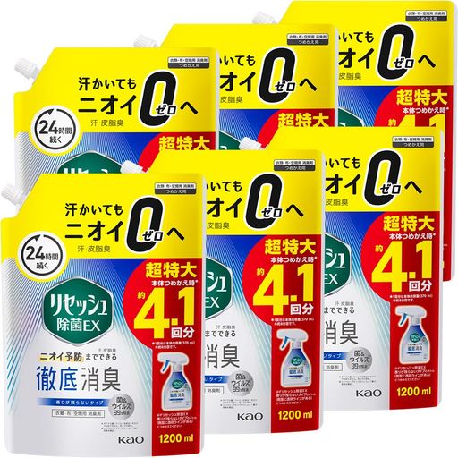 リセッシュ 【ケース販売】除菌EX 汗・皮脂臭のニオイ予防までできる徹底消臭! 香りが残らないタイプ 詰替え用 1200ML×6個 大容量