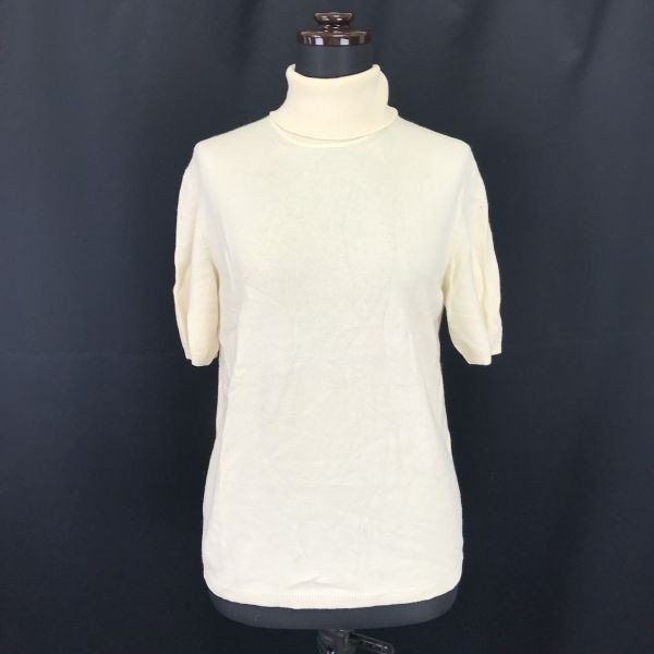 Made in ItalyLes Copains/レ・コパンカシミヤ100%/タートルネック/半袖セーター【women’s size -42/アイボリー】cashmereBH139