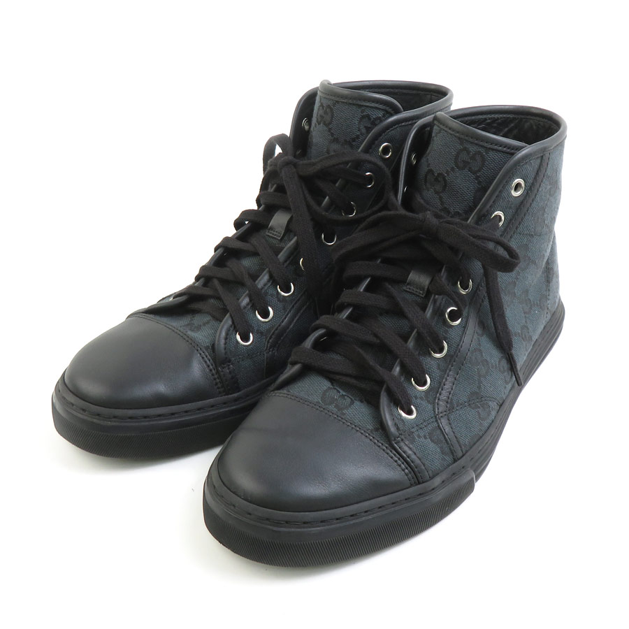 グッチ GUCCI スニーカー ハイカットスニーカー GGキャンバス ブラック/ダークグリーン メンズ e60196i