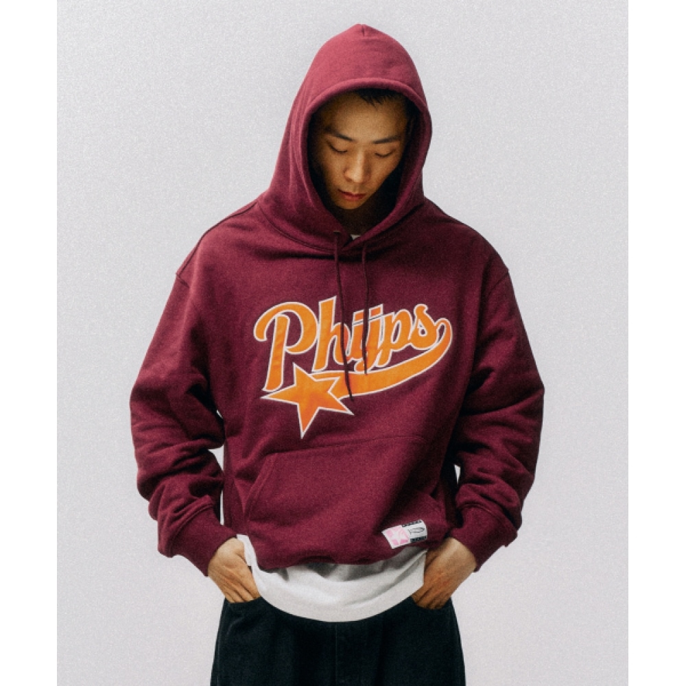 体育部アップリケスターテールフーディーバーガンディー