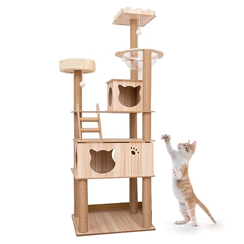 PETTOM キャットタワー 猫タワー 大型猫用 ねこハウス 木製 多頭飼い 据え置き 高い安定性 丸角設計 可愛いデザイン 省スペース (180cmタワー) 8,557円