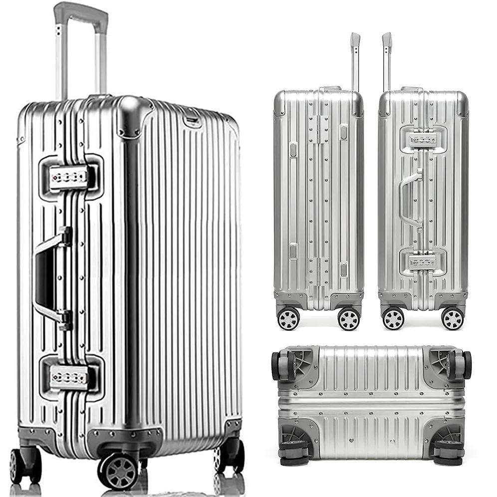 スーツケース オールアルミ合金 キャリーケース アルミニウムボディ 四角 TSAロック搭載 360度回転 静音ダブルキャスター 機内持込 軽量大容量 耐衝撃 海外旅行 出張