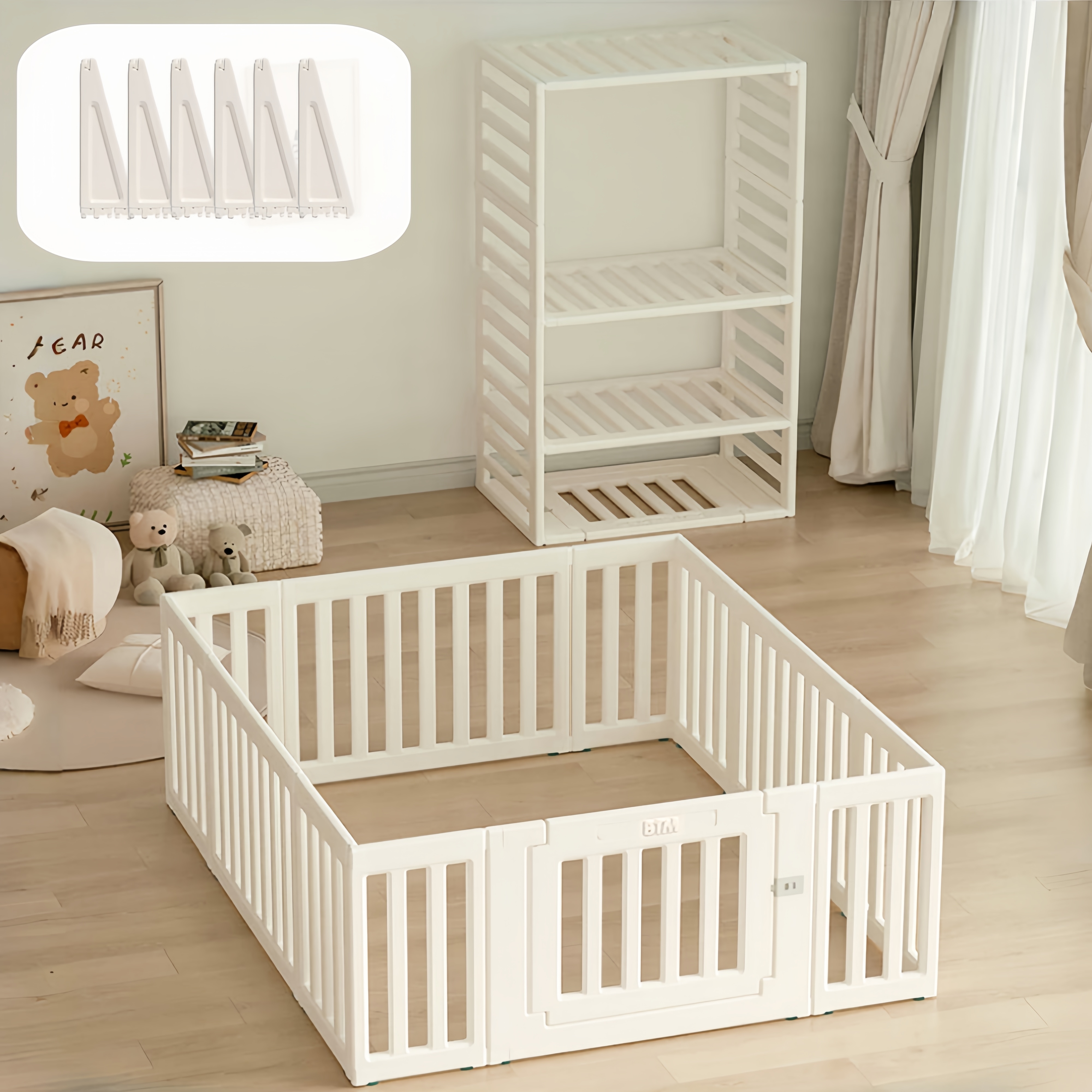 【国内発送】97【内径150*180cm+固定パーツ6コセット】ベビーサークル 内径150*180cm 変形可能 収納棚へ変身可能 扉付き ベビーゲート ベビーフェンス プレイヤード 簡単組立 柵 キ