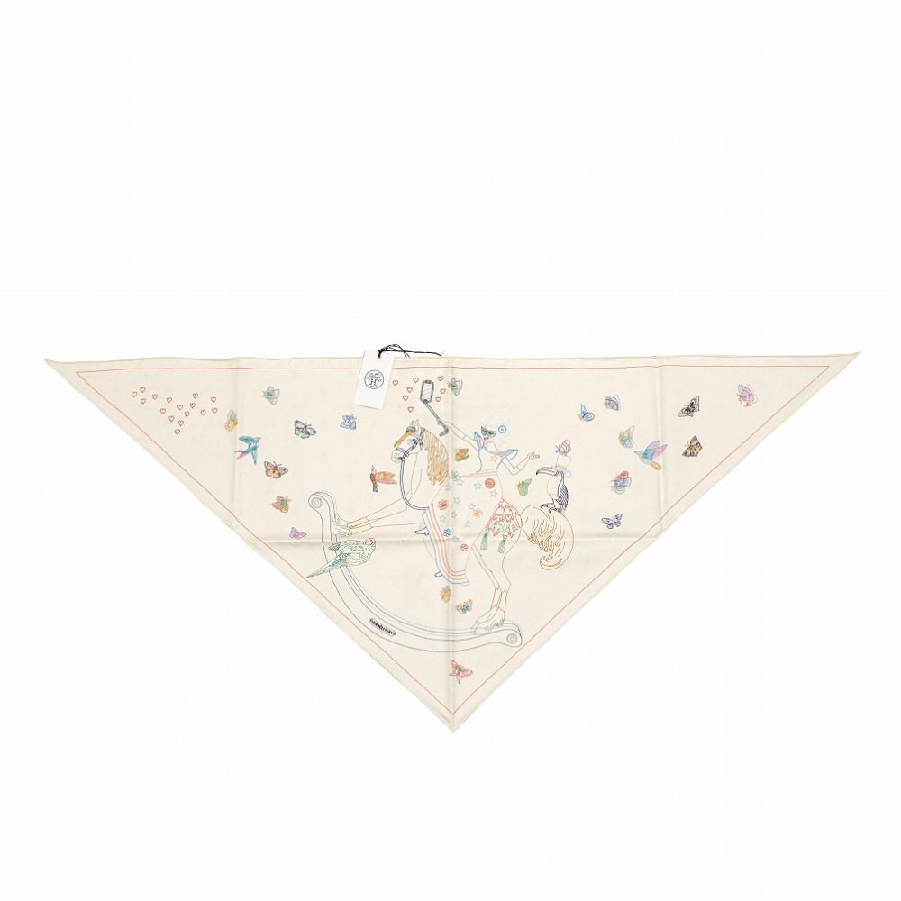 未使用品 トライアングル スカーフ カレ エルメスストーリー スカーフ シルク アイボリー 0109【中古】 レディース