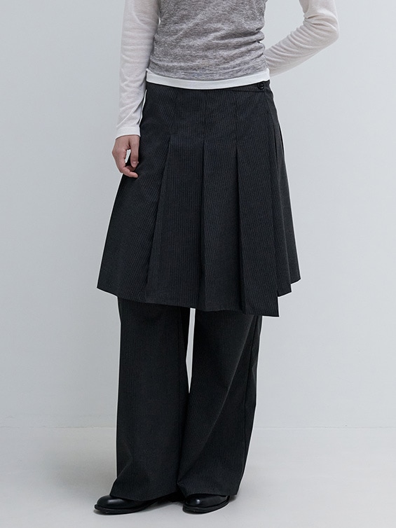 LAYERED PLEATS SKIRT PANTS MULTI STRIPE