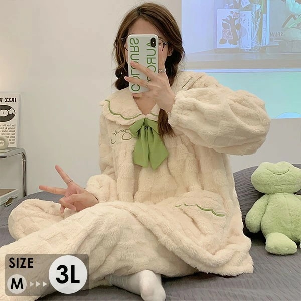 もこもこパジャマ レディース リボン 冬 かわいい 長袖 ルームウェア もこもこ モコモコパジャマ パジャマ 部屋着 寝間着 おうち時間 女性用 ふわふわ 前開き 上下ゼット 可愛い 韓国 暖かい モ 5,355円