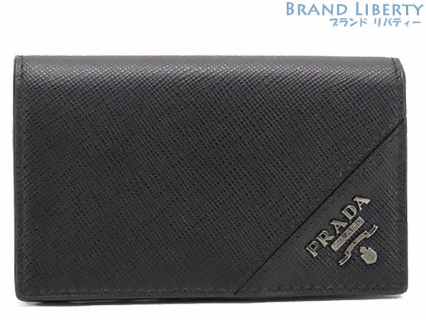 超美品プラダサフィアーノメタルカードケースパスケース名刺入れNEROブラックサフィアーノレザー2MC122