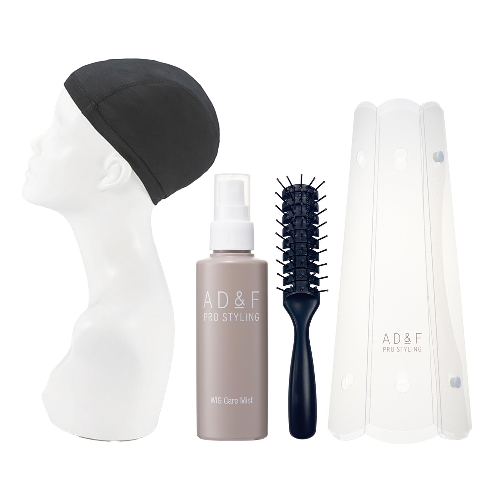 【Amazon.co.jp限定】アデランス フォンテーヌ AD&F ウィッグ アンダーキャップ静電気除去ブラシケアミストウィッグスタンド(ロング) 4点セット ウィッグ専用 初心者向け お手入れ
