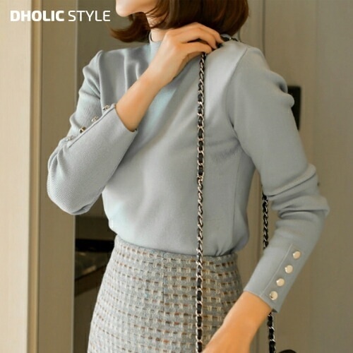 [メガ割りSALE]カフスボタンモックネックニット・p460001