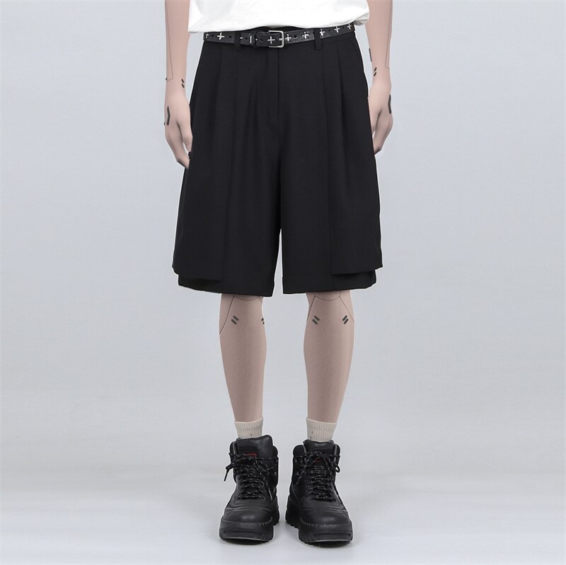 五分丈 ハーフパンツ メンズ ダブル造形 ゆったり ワイドパンツ 黒 男女兼用 4,666円