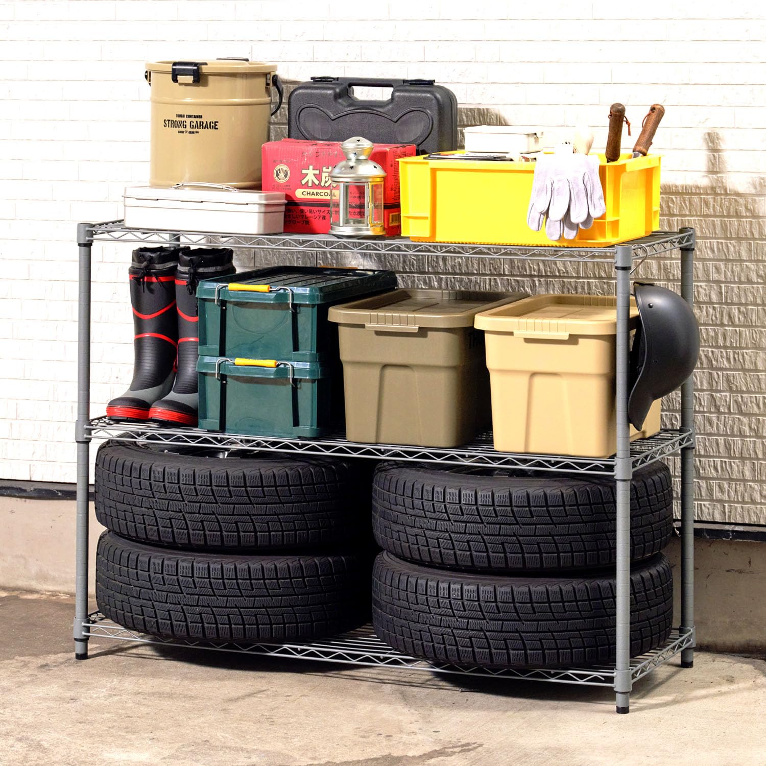 ドウシシャ サビにくい 屋外用ラック 幅120 ルミナス エクステリアラック グレー 3段 EX25-123GY 幅121.5×奥行46×高さ90cm ポール径25mm スチールラック ガーデニングラ