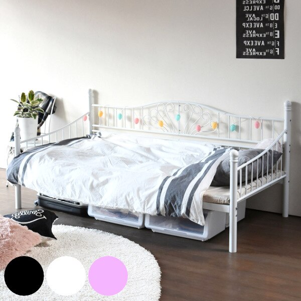 シングルベッド アイアンフレーム 継脚 デイベッド ベッド ベット パイプ フレーム ソファーベッド シングル 2Way 高さ調節 ハイ&ロー 床下収納 レトロ調 アンティーク風 姫系 装飾 白 26,973円