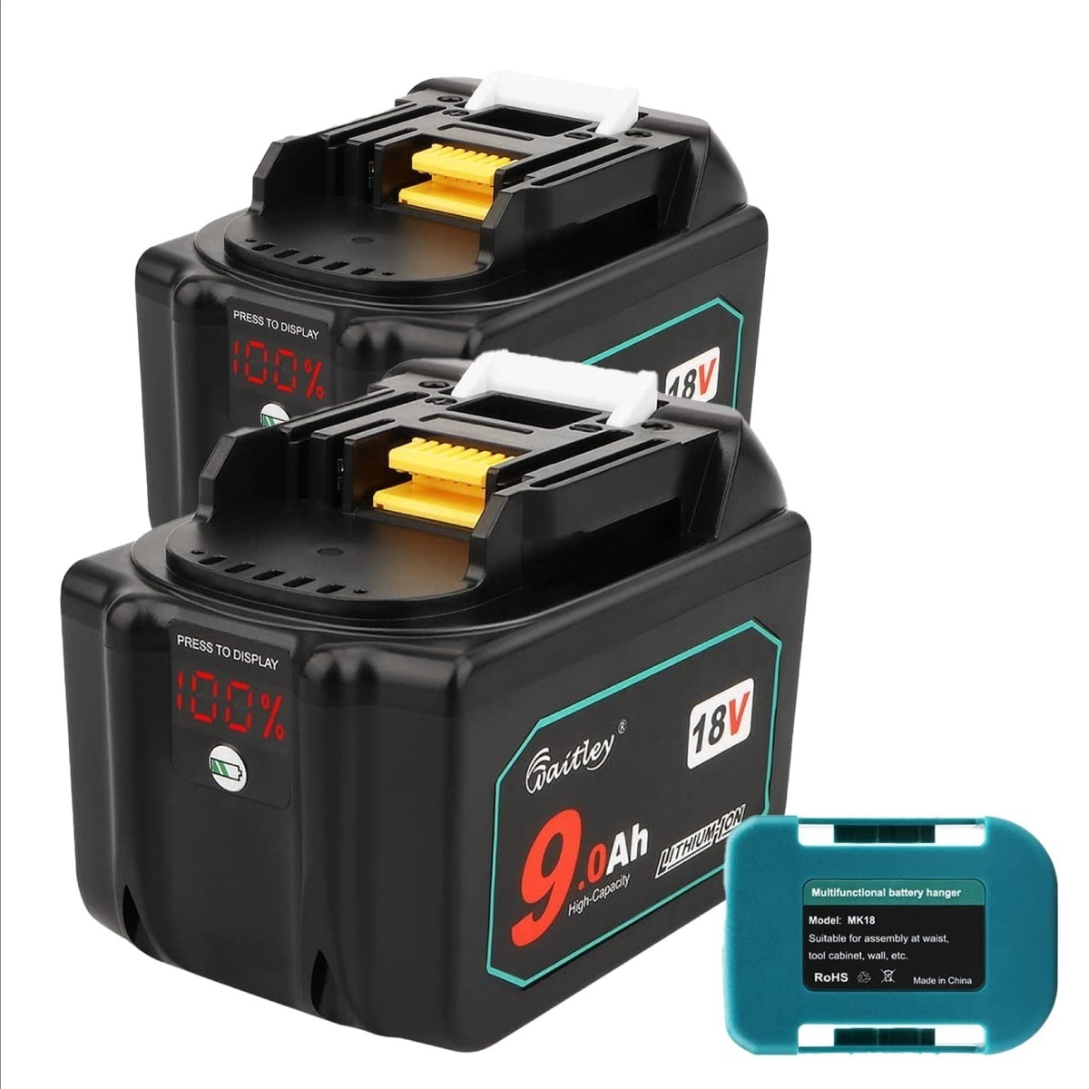 【2個セット】マキタ MAKITA 互換 バッテリー 18V 9.0 Ah 9000 mah Waitley 1年保証 LED デジタル残量表示 自己故障診断 WTL1890 MAKITA BL18