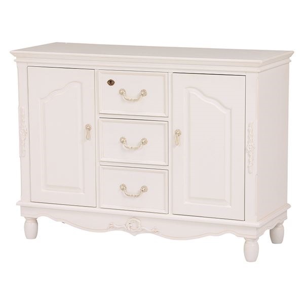 ヨーロピアン調キャビネット/リビング収納 [幅110cm] 木製 鍵付き引き出し収納