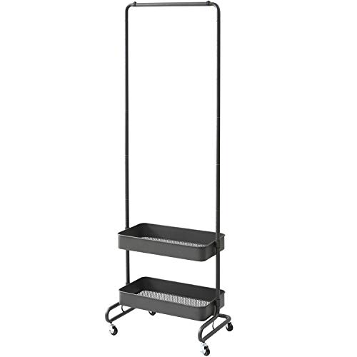 色：ダークブラウン サイズ：バスケット2段 山善(YAMAZEN) トローリーハンガー ダークブラウ