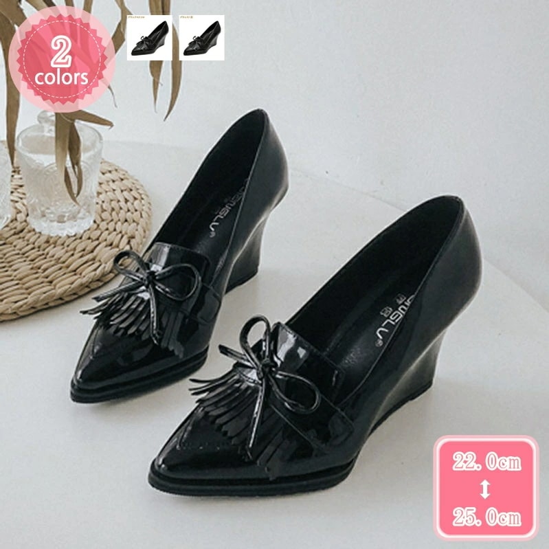 1000円OFFクーポン パンプス 痛くない 柔らかい 脱げない フリンジ ウェッジソール ウエッジソール 靴 レディース 歩きやすい コンフォートシューズ 低反発 小さい 大きい ヒール パテントレ 15,187円