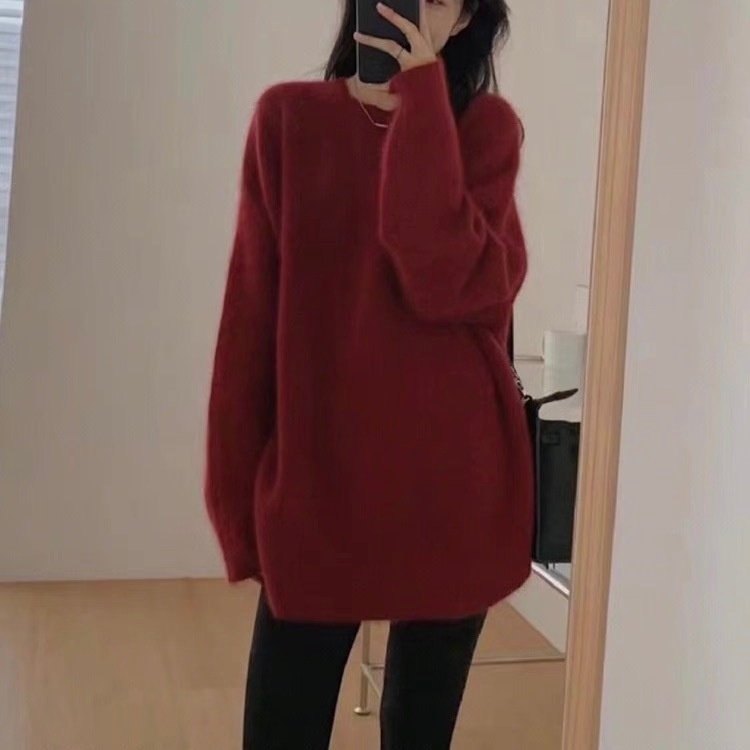 レディース トップス ニット セーター プルオーバー ロング 長袖 Uネック ラウンドネック オーバーサイズ フェミニン ストリート かわいい 大人可愛い きれいめ シンプル カジュアル おしゃれ