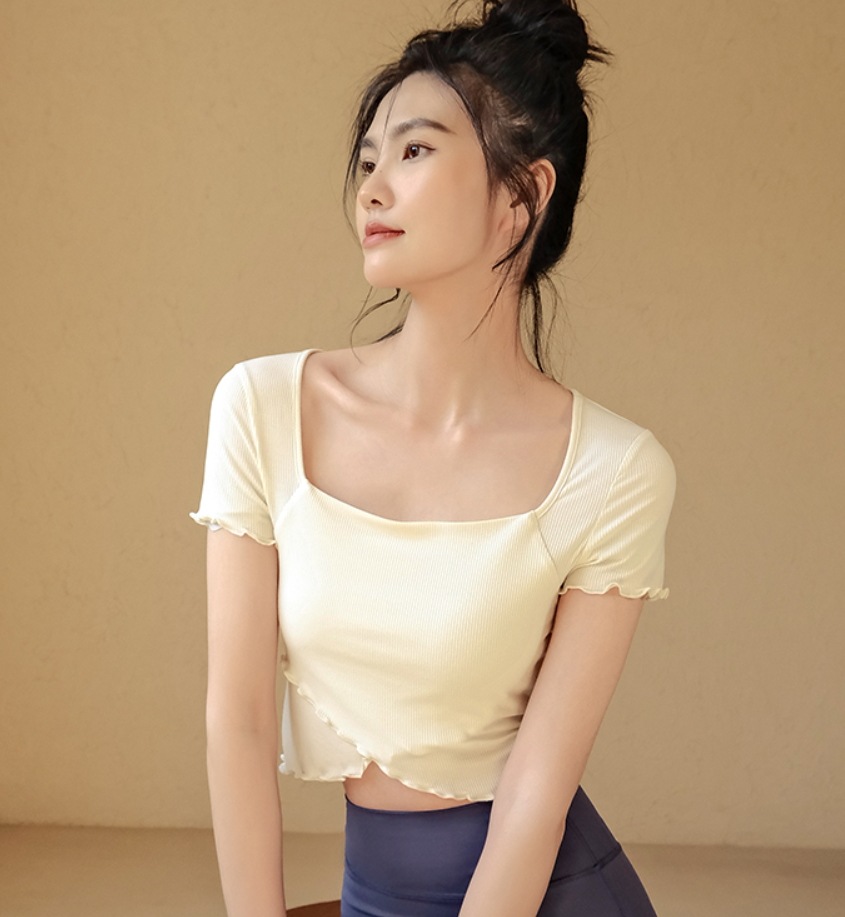 トップス デート モテアイテム カットソー ヨガ 半袖 スクエアネック 綿 コットン 可愛い きれいめ 上品 おしゃれ かっこいい 可愛い ラブリー キュート ガーリー クール モード系