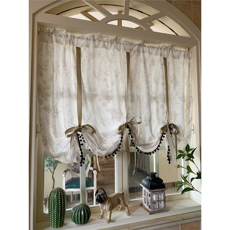 アメリカンフレンチリフトカーテンカーテンカーテンカーテンキッチンガーゼカーテン穴のないガーゼのカーテン R N1001- アメリカンスタイルポール）ライトコーヒーリボンミルクティーパインパ 5,311円