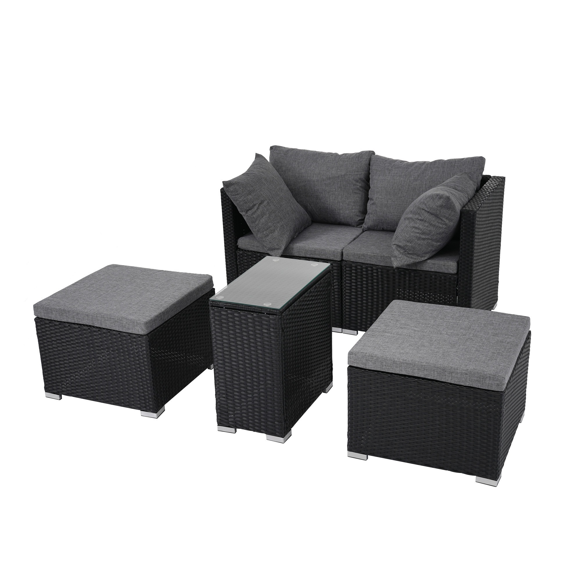 【国内出荷 - 3日配達】ラタン調 ガーデンファニチャー 5点 積み重ねて収納できる！ガーデン テーブル チェアー ラタン調 テーブル 家具 樹脂 楽組 ホテル カフェ ベランダ テラス 高級 テラス