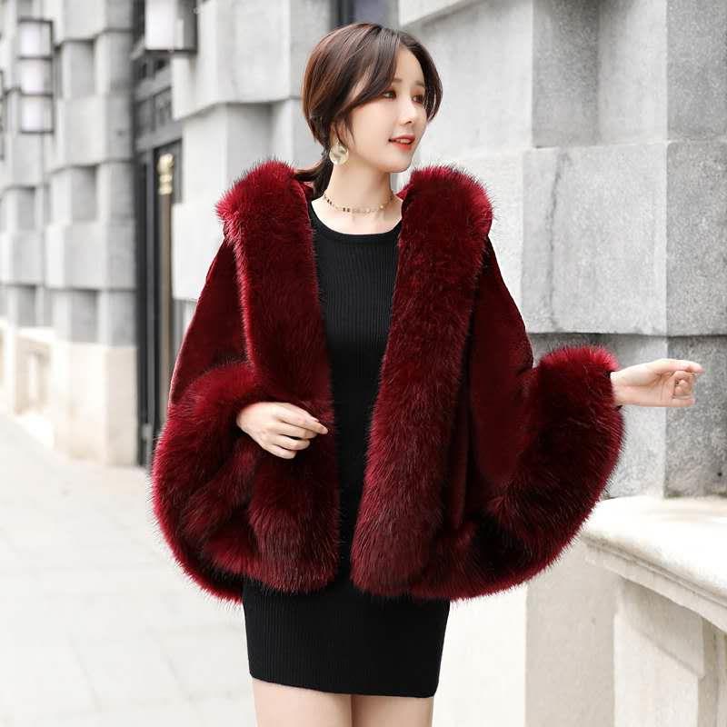 ウェディングショールレディース秋冬赤いマントマント肥厚フォックスファーコート結婚式花嫁チャイナドレスアウターウェア 5,274円