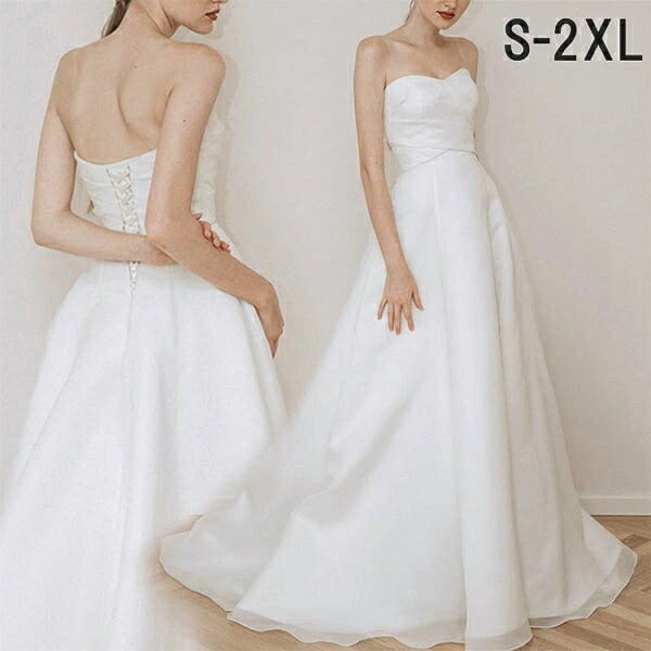 花嫁 ウェディングドレス タフタ 締め上げタイプ チューブトップドレス 白ドレス ワンピース 花嫁 結婚式 二次会 披露宴 前撮り 後撮り 撮影用 ビーチフォト フォトウェディング 小さいサイズ ドレ