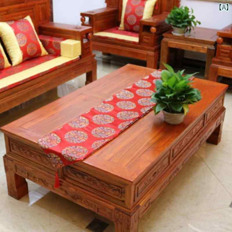 テーブルランナー 布 クロス おしゃれ 辰 龍 レトロ チャイナ風 アンティーク キャビネット ダイニング 長方形 結婚式 刺繍 レッド ゴールド パープル タッセル