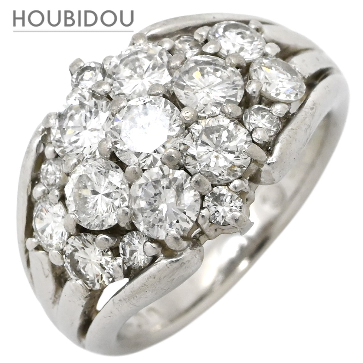 リング 指輪 ダイヤ 2.0ct プラチナシルバー Pt900 ブリリアントカット パヴェ フラワー 花モチーフ 丸越マーク刻印 9.5号【中古】
