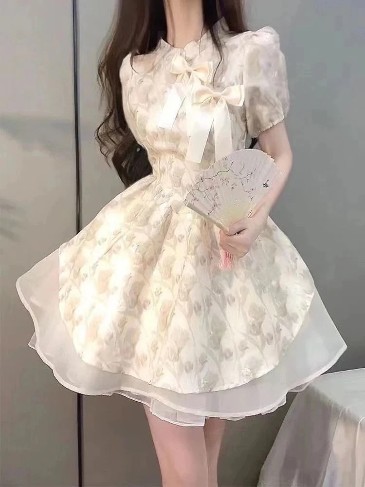 ロリータ コスプレ 春夏 中国風 ワンピース 着痩せ ポンポンスカート