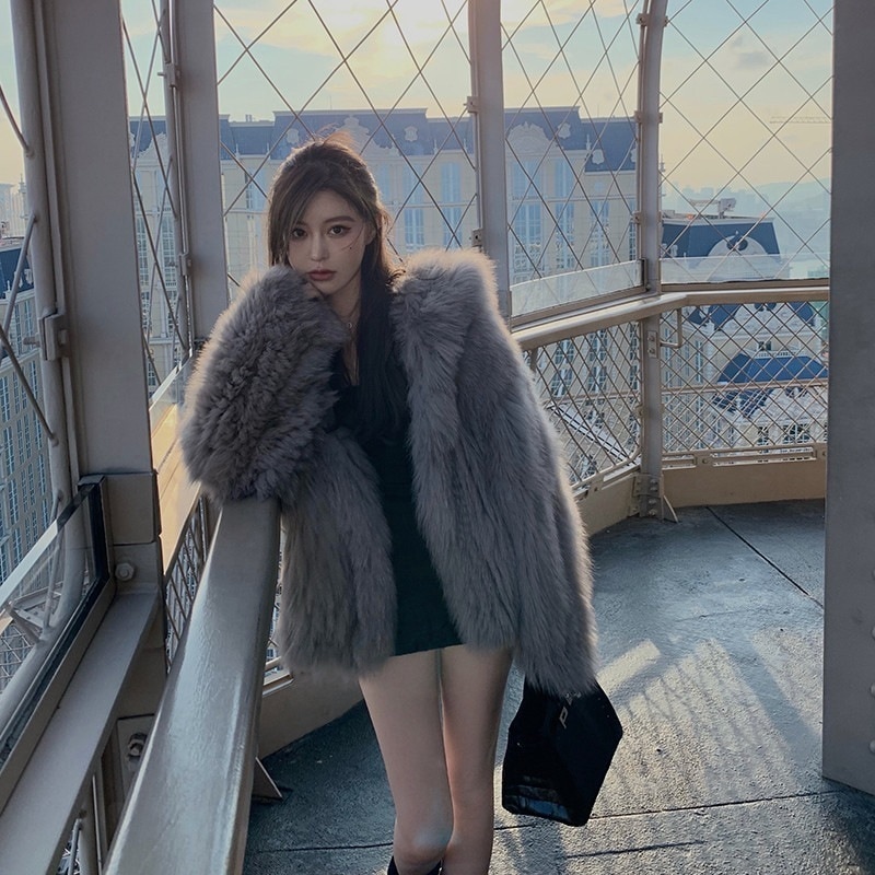 2024冬新作フォックスファーコート若者人気フード付きプラッシュコートレディースゆったりおしゃれトレンド