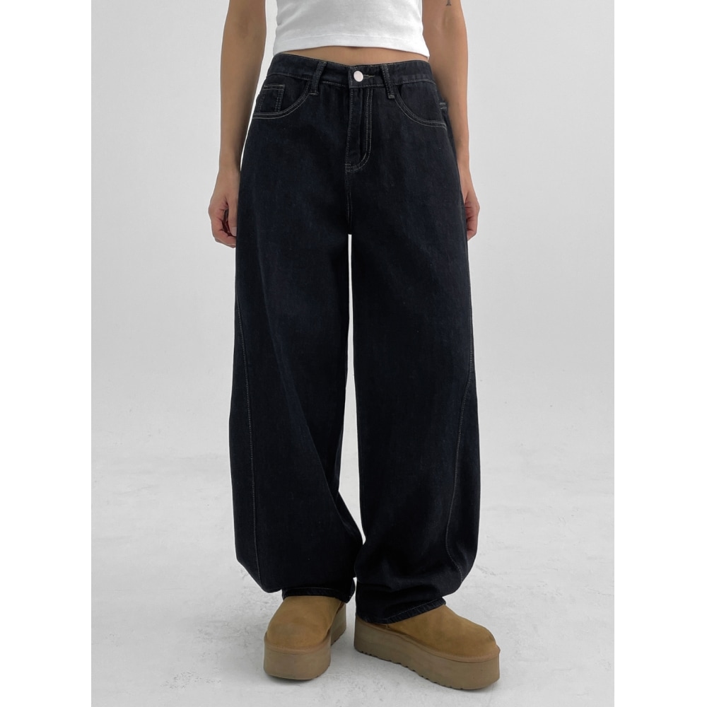 ブラックアップスメラブラッシュドバルーンロウデニムパンツ