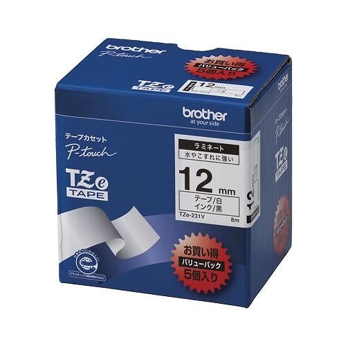 ピータッチテープ12mm白/黒（5個入） TZE-231V 00009846